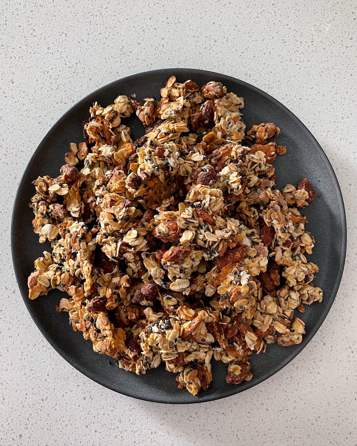 Sourdough Discard Granola with Goji Berries, Black Sesame, Almonds, and Pineapples