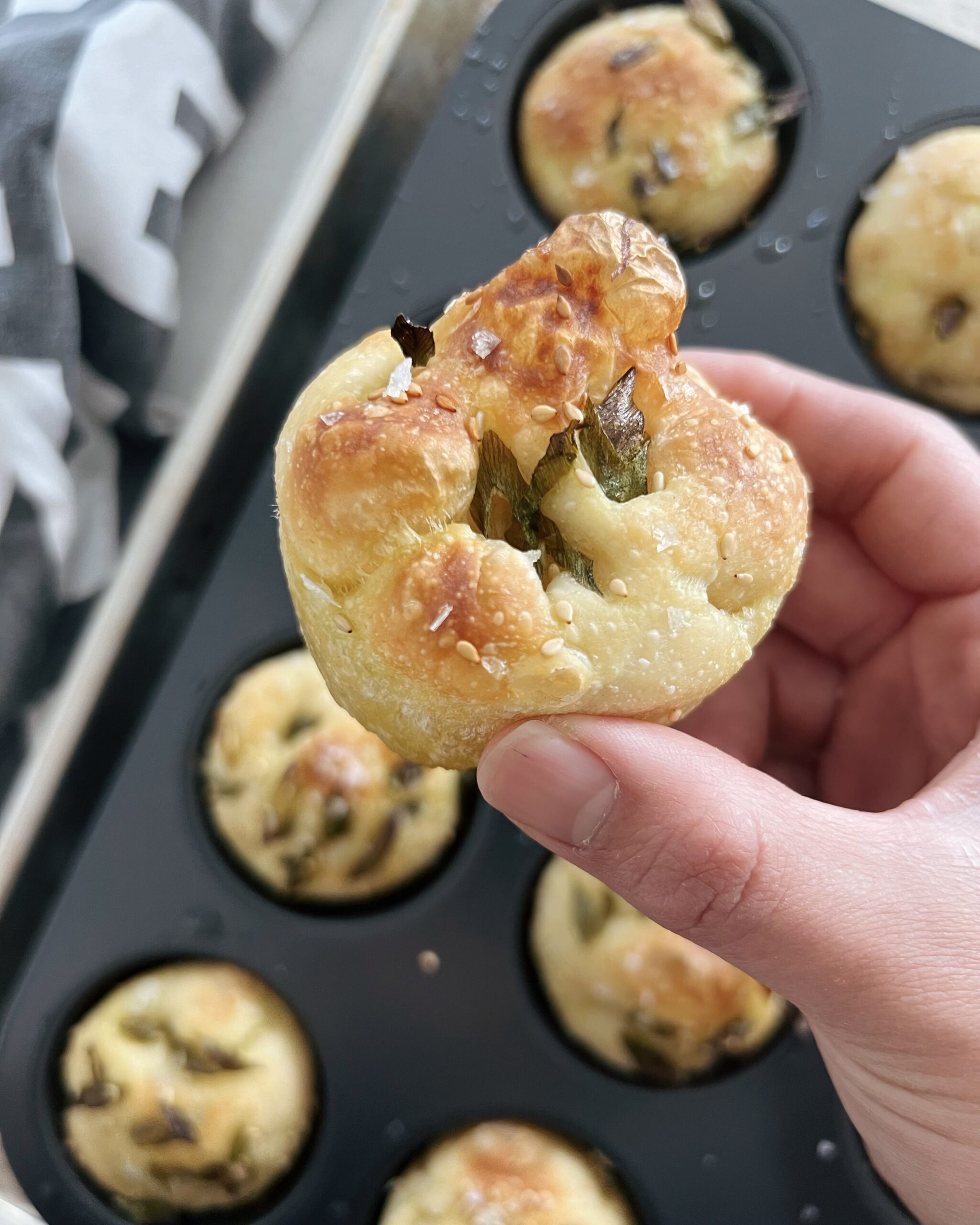 Scallion Oil Sourdough Focaccia Muffins