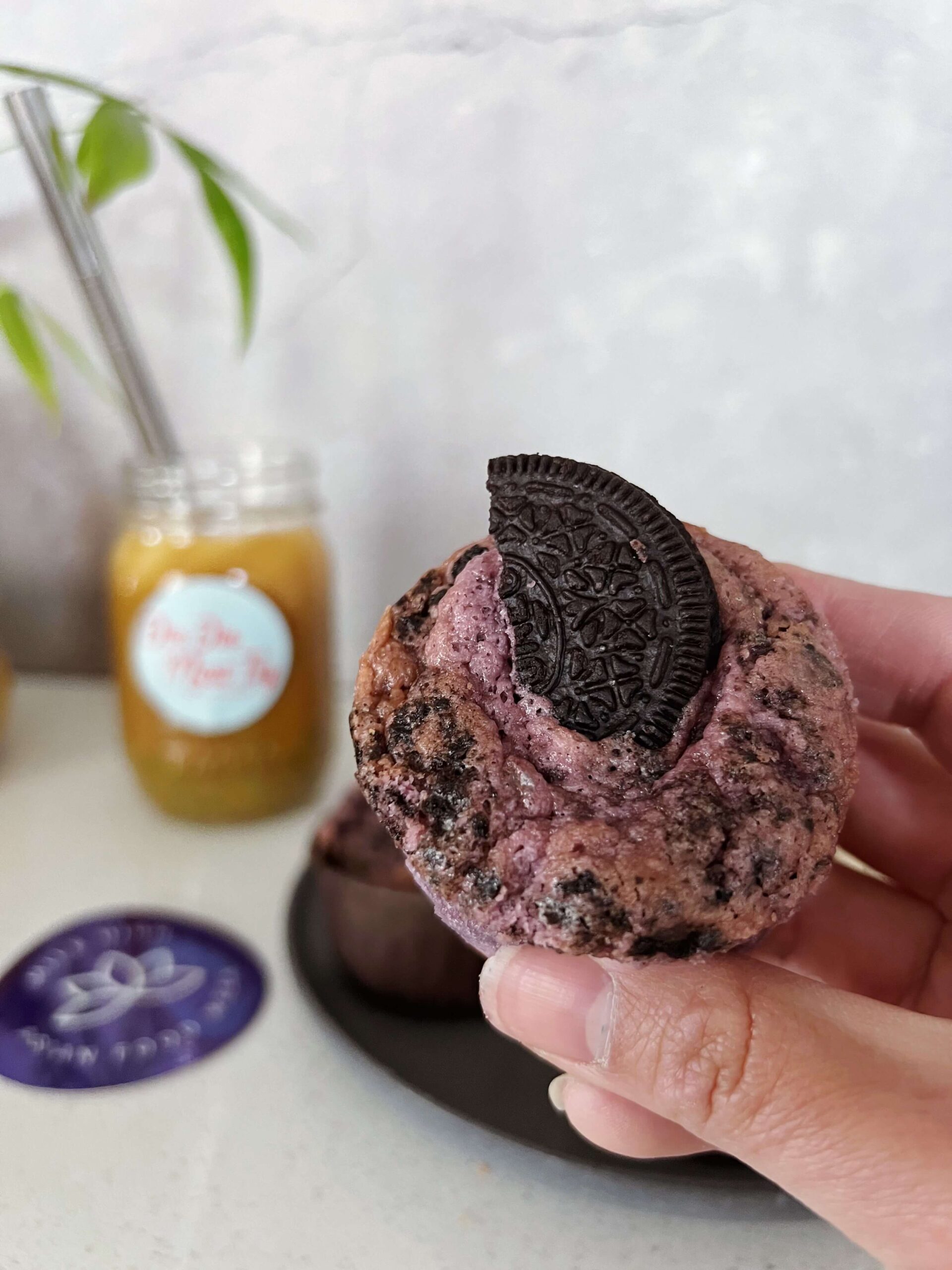 Ube Cookies & Cream Mochi Muffins