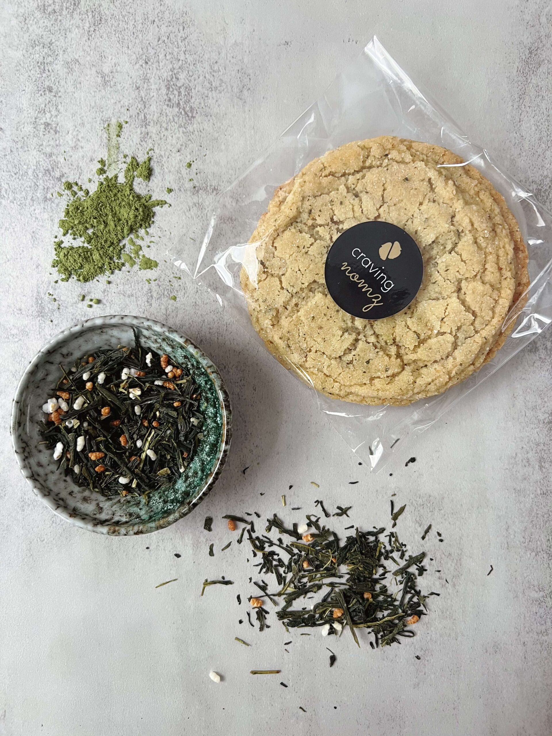 matcha toasted rice sugar cookie